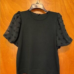 Adrianna Papell Dark Green Blouse with Textured Sleeves